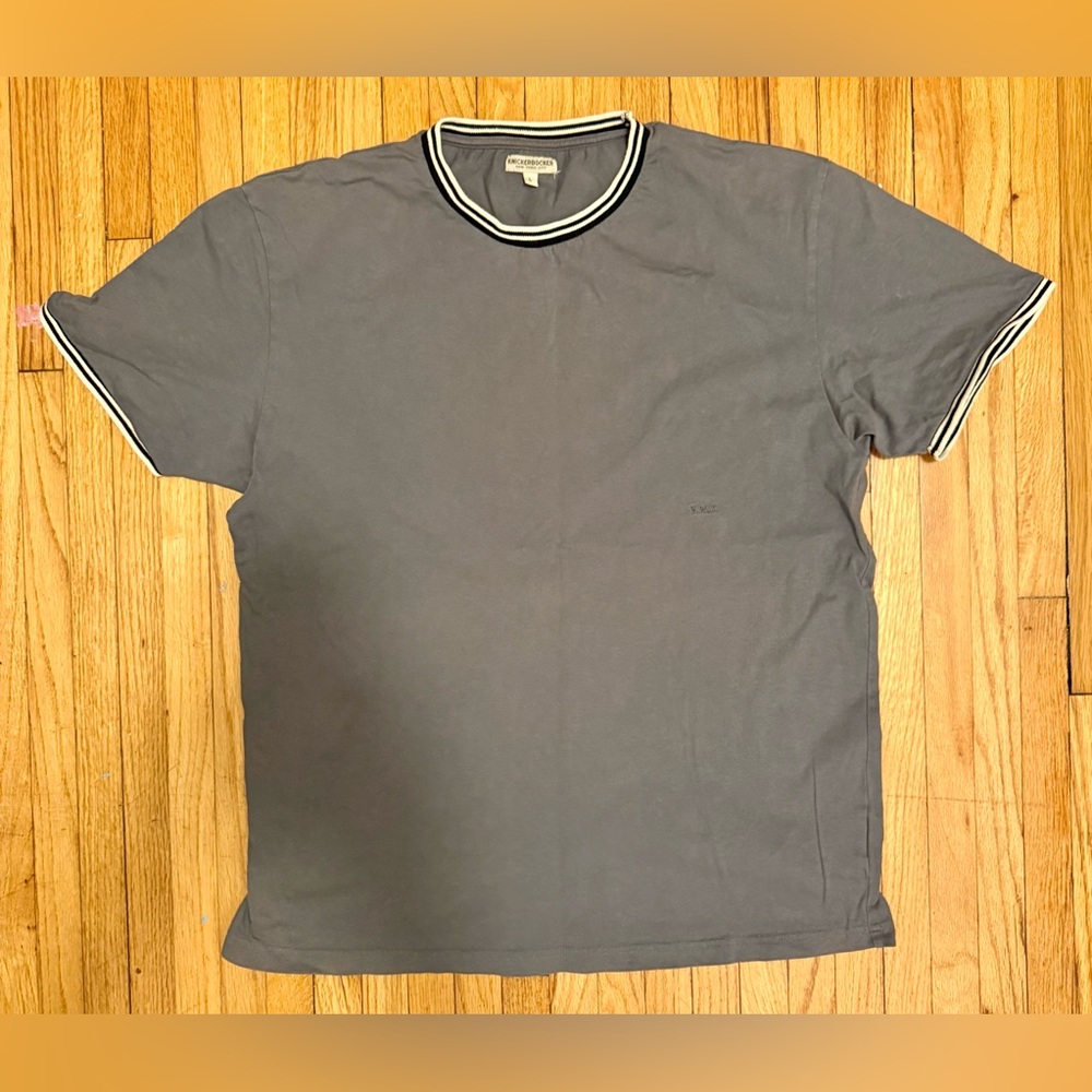 Knickerbocker Faded Blue Tee with Striped Collar & Sleeves